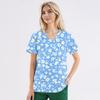 Plus Size Printed Scrub Working Uniform Tops For Women's V-Neck Short Sleeve Fun T-Shirts Workwear Tee With Pockets