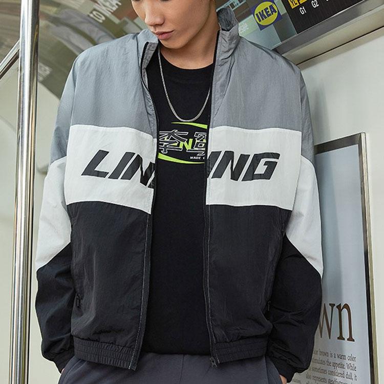 Li Ning Sports Fashion Series Stand Collar Loose Spliced Long Sleeve Jacket Men Jacket Gray AJDR236-2