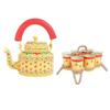 Handcrafted & Handpainted Multicoloured Aluminium Tea Kettle Pot and 6 Glasses with Stand (Yellow, Red, Green)
