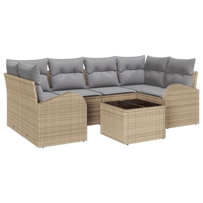 VidaXL Ensemble de canapé de jardin 7 pièces avec coussins Beige Poly Rattan 3345940