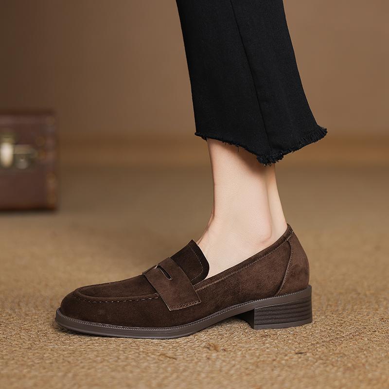 Fashion 2025 Spring New Casual Women Thick Low Heels Shoes Suede Commute Retro Office Pumps Quality Comfort Spring New Pumps Loafers