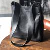 Leisure Women Big Bag Genuine Leather Wide Belt Bucket Bag Soft First Layer Cowhide Shoulder Bag