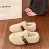 Fashion Faux Fur Women Casual Female Sneakers White Leather Shoes Slip-on Loafers Fur Soft Moccasin Slip On New Winter Soft Ballet Flats