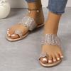 Sandals Summer New Going Out Fashion Rhinestone Cover Toe Slip Soft Sole Non-slip Flat Plus Size Roman Slippers