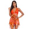 Women Print Swimwear Asymmetric Hem  Swimdress and Panty Beachwear