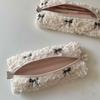 Korean-style Bowknot Embroidery Lamb's Wool Pencil Case Small-niche Pencil Case for Girls Student Stationery Storage Bag Storage