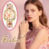 Bohemian Floral Watch with PU Leather Floral and Petal Analog Quartz Watch with Adjustable Arabic and Stylish Perfect Gift for and Christmas Women's