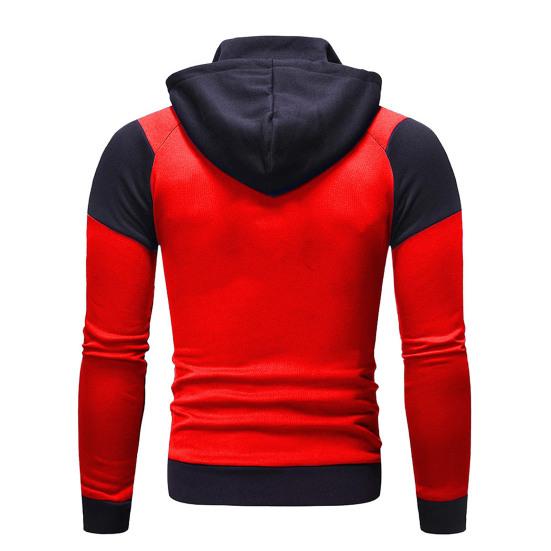 Men Autumn Winter Hoodie Pants Suit Fashion Hooded Splicing Zipper Coat with Elastic Waist Drawstring Pants Set