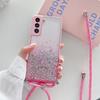 Hang Neck Strap Lanyard Case for Samsung S22 S22 Ultra S21 S20 SE A52 A72 A42 A32 A13 A53 A73 Glitter Clear Cover