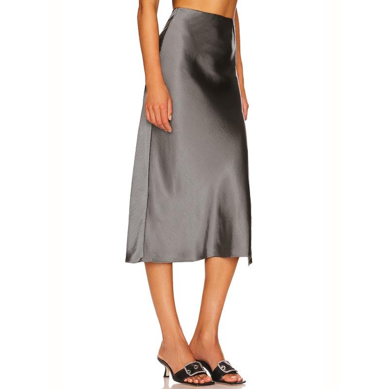 Elegant Temperament, High-quality Acetate Satin Elastic High-waist Split Mid-length Skirt