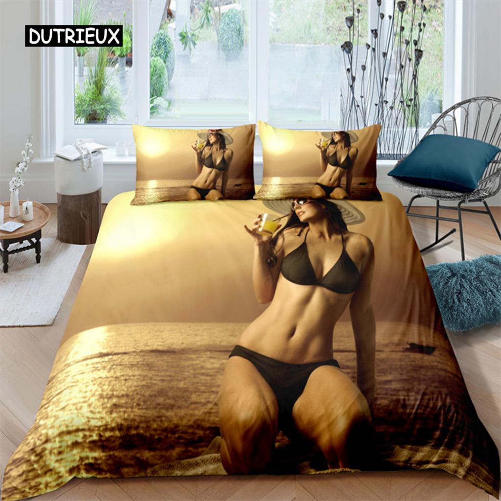 Duvet Cover Sexy Buttocks Girl Car Quilt Cover Soft Microfiber Bikini Comforter Cover for Women Teen Adults Bedroom Decoration