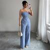 Casual and Elegant Strapless Striped Trousers Two-piece Women's Spring and Summer Suit