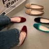 Fashion Elegant Velvet Ballerina Shoes Woman  Luxury Velour Ballet Flats Ladies Retro Round Toe Bowknot Shallow Loafers  In Red Green