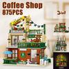 3IN1 Coffee Shop Street View Bricks Toys With Light Assembly House Building Blocks Ornaments Girls Adult Holiday Gifts