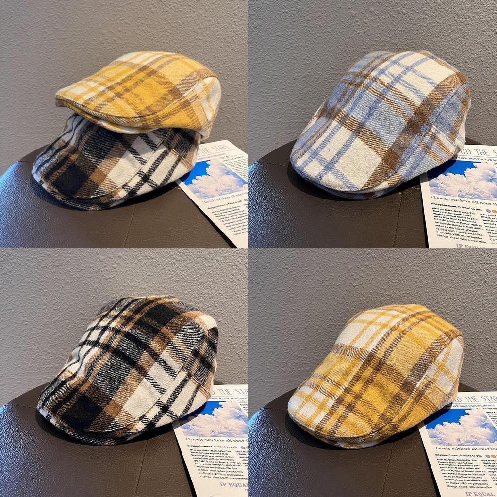 Color Grid Clashing Classic Wool Felt Newsboy Hat Color Blocking Fall Use Winter