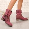 AJGS Women's Fashion New Pleated Tassel Mid-calf Boots Women's Pointed Toe Thick Heel New Short Boots Slip-on Fashion Boots
