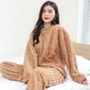 Autumn Women Solid Warm 2 Piece Sets Thicken  Velvet Ribbed Fleece Set Pullover and Pants Women Casual Pajama Sets