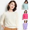 Women Winter Tops Solid Color Crew Neck Long Sleeve Pullover Sweater Loose Fit Ribbed Trim Casual Knitting Tops