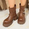 Fashion Platform Chunky Boots Women High Heels New 2025 Autumn Mid Calf Leather Sneakers Trend Winter Brown Motorcycle Boots Zapatos