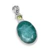 Emerald With Tiny Peridot Gemstone Handmade Solid 925 Sterling Silver Oval Shape Pendant For Unisex Jewelry