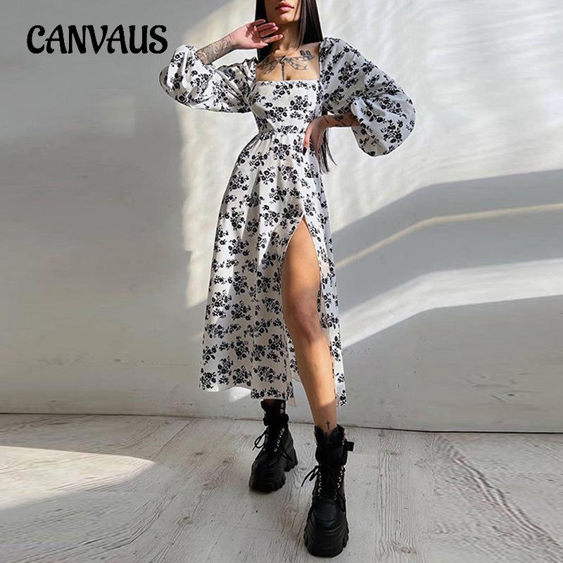 Summer Women's Dress Street Sexy Slit Midi Dresses Casual Dresses