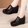 6cm Small Size 32-43 Comfortable Med Heels Platform Wedges Shoes Spring Deep Mouth Soft Leather Loafers Slip On Mom Shoes