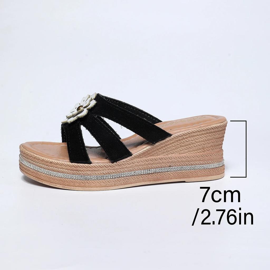 Fashion Summer Flowers Decor Wedge Heel Sandals for Women Fashion Chunky Platform Slippers Woman Comfort Thick Sole Sandalias Mujer 2025