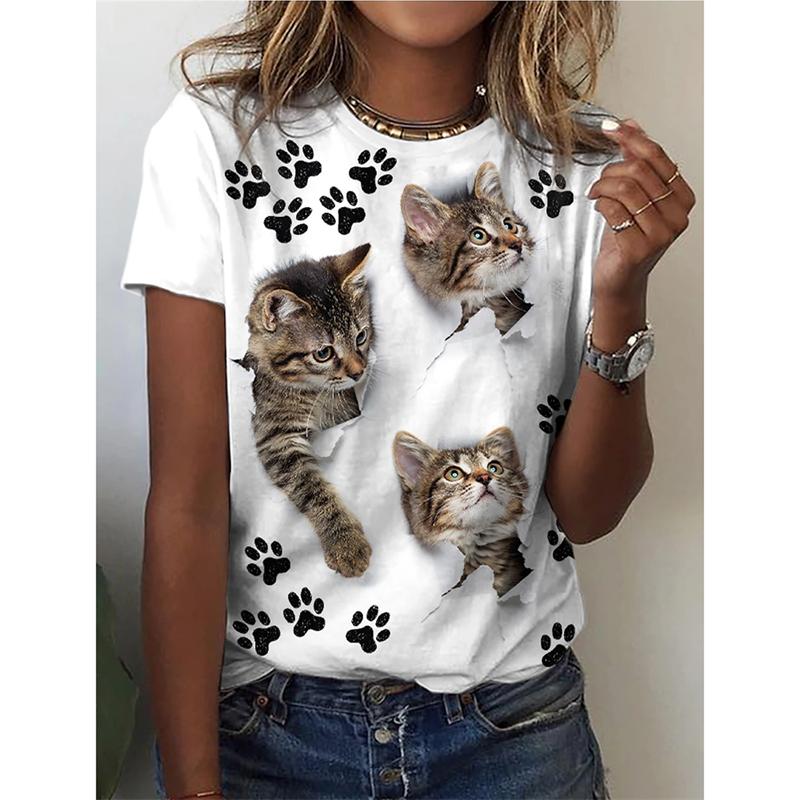 Summer 3d Pattern Printing Beautiful Women's Animal Print Short-sleeved T-shirt Casual Fashion Blouse Suitable for Daily Wear