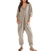 Women's Fashion Loose Casual Long Sleeve V-Neck Solid Colour Pocket Jumpsuit