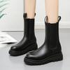 Women's Platform Boots Fashion Mid Calf Boots New Casual Leather Boots for Women Winter Plush Warm Ankle Boot Black Chelsea Boot