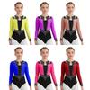Girls Gymnastics Leotard - Shiny Rhinestones Long Sleeve Keyhole Back Bodysuit for Figure Skating & Stage Performance