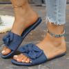 Fashion Bowtie Decor Denim Flat Slippers for Women 2025 Summer Comfort Light Beach Shoes Woman Plus Size Soft Sole Non Slip Casual Shoes