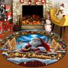 1Pcs Christmas Santa Print Round Area Rug Indoor Non-Slip Washable Fiber Carpet Soft Comfortable Mat For Bedroom Living Room