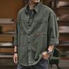 Мужская повседневная куртка-рубашка с лацканами оверсайз - однотонная для весны и осени