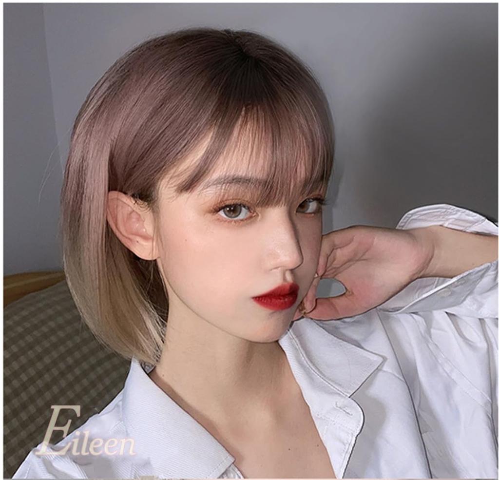 Eileen Bob Brown X Beige Wig Natural Fluffy Wig Straight Small Face Effect Net Included Women's