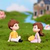 2Pcs Mini Girl Boy Sit Down Look Up Model Figurine Landscape Ornament DIY Decor