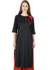 Women Black Rayon Kurta Kurti 3 4 Sleeve Formal Casual Indian Tunic