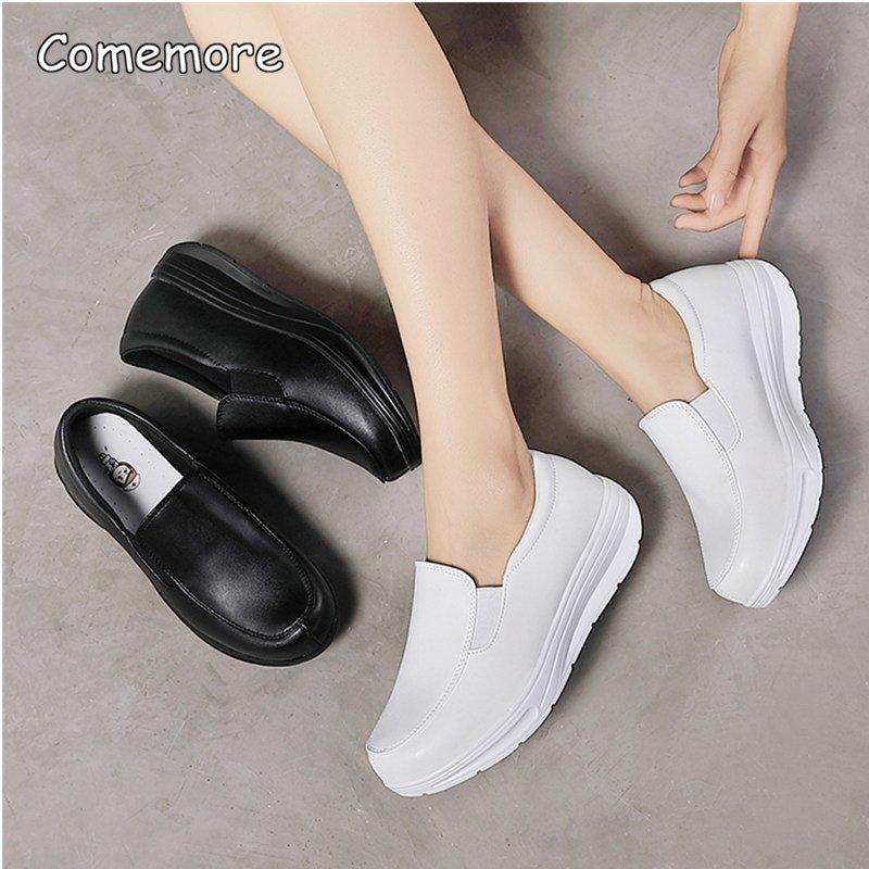 Fashion Comemore Sneakers Women Nurse White Shoes Comfortable Walking Shoes Breathable Female Flats Footwear Platform Slip-On Loafers 42
