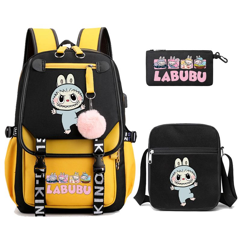 3Pcs/set Cute Printed Backpack with Shoulder Bag Pencil Case Schoolbag Teenager Student Boy Girl Large Capacity Bookbag