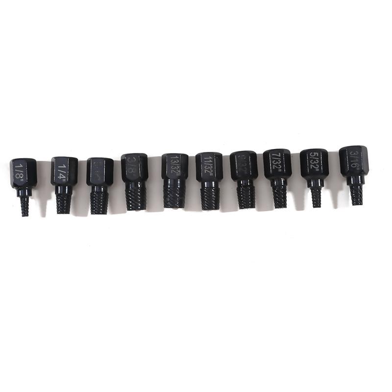 10Pcs Screw and Bolt Extractor Drill Bit Set Steel Multi-Spline Damaged Screw Extractor Broken Bolt Stud Remover Tools