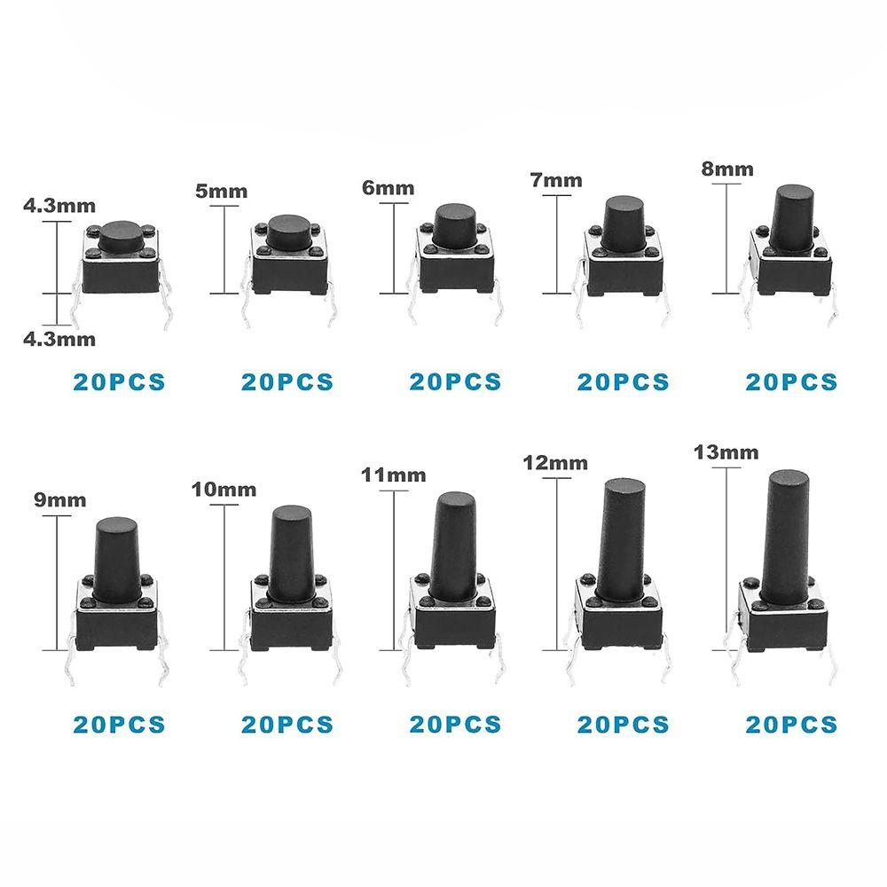 200Pcs 6x6 Mm Tactile Push Button 4 Pin Pushbutton Switches Electronic Circuit Board