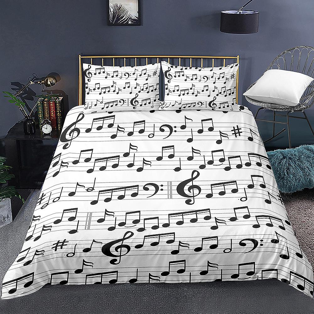 Music Duvet Cover Set 3D Print Music Note White Black Comforter Cover For Boys Girls Teens Polyester Bedding Set King Queen Size