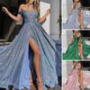 Women's Evening Dresses Low Cut Strapless Glitter Sequins Skinny High Waist Split Hem A-Line Big Swing Floor Length Satin Prom Wedding Party