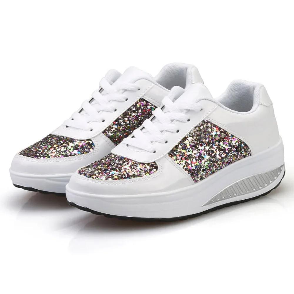 Fashion Women's Sneakers Casual Ladies WedgesSneakers Sequins Shake Shoes Fashion Walking Girls Sport Soft