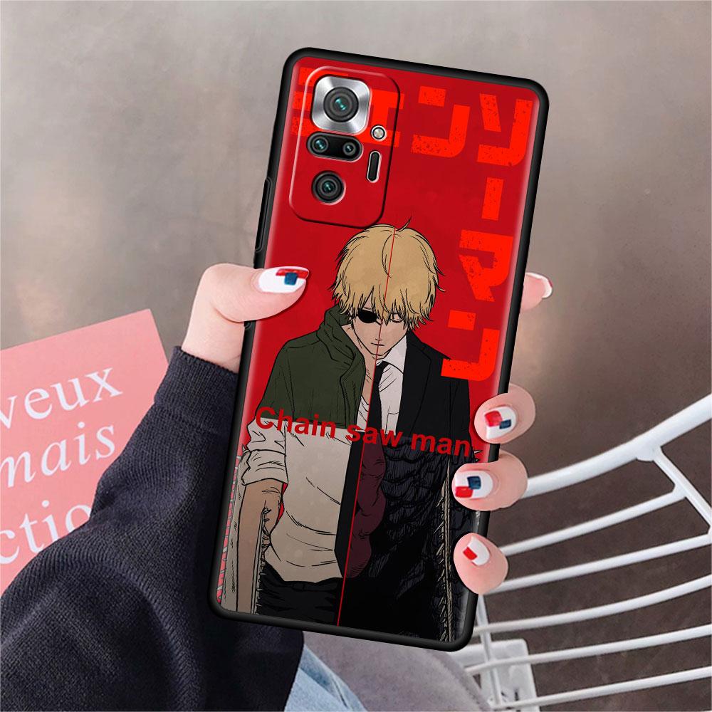 Luxury Black Phone Case For Xiaomi Redmi Note 11 10 9 8 7 Pro 9S 9A 9C 10s 8T K40 10C 10S Funda Cover Anime Chainsaw Man