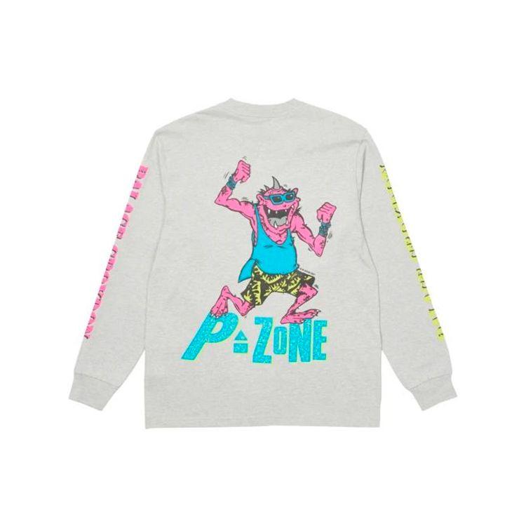 Palace X M-Zone Co-Branded Little Devil Tri-Ferg Graphic Long Sleeve T-Shirt Unisex Tops Grey P20LS025