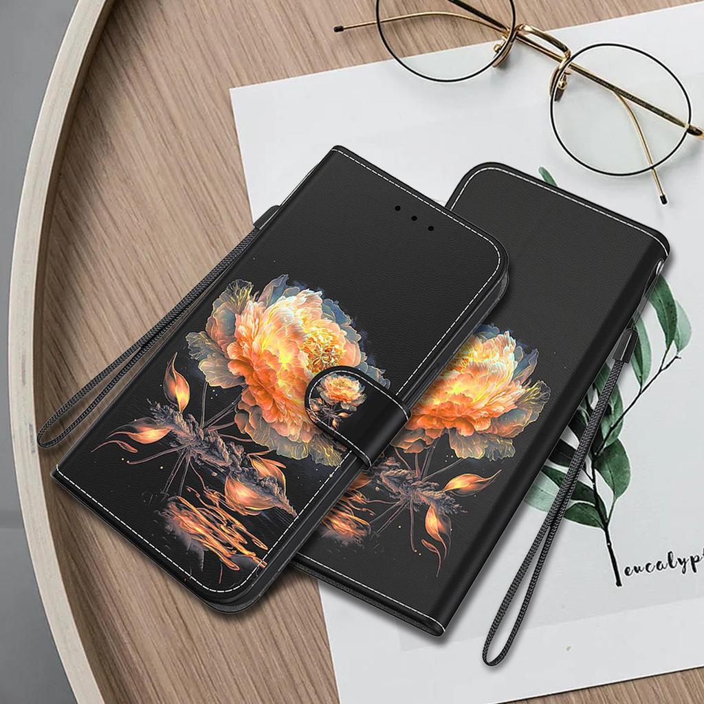 3D Abstract Art Painting Black Gold Rose Flower Leather Phone Wallet Case Book Stand For iPhone Girls Magnetic Card Flip Cover Bag AVE