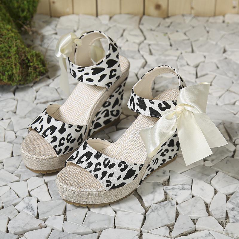 Fashion Sandals, Summer 2024, Platform Muffins, Soft Soles, Roman Leopard Print, High Heels, Large Women's Shoes