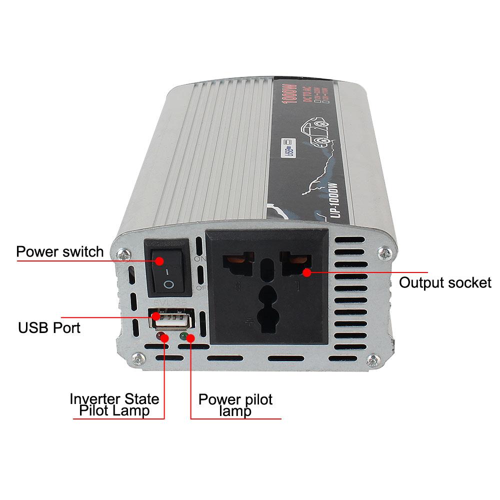 For Car Home Laptop Truck Solar Car Inverters 1000W 12V To 110V 220V Pure Sine Wave Power Inverter USB Interface Electronic Voltage Transformer