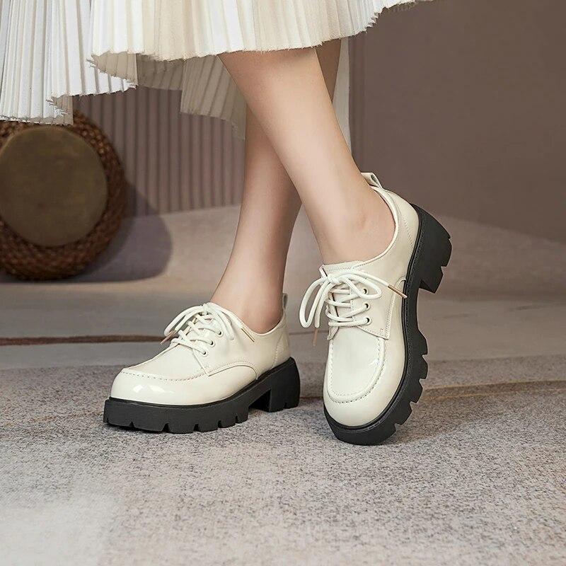 Women Loafers  Women Shoes British Style Platform Lace-up Round Toe Women's Shoes